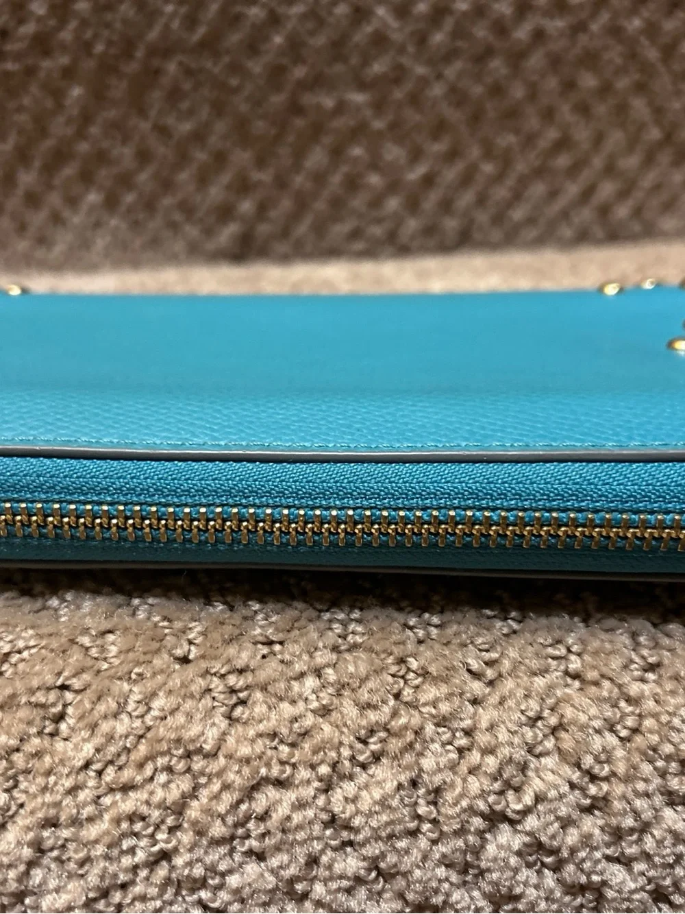 AUTHENTIC COACH Studded Zip Around Long Wallet Leather Teal Turquoise Accordion - Picture 4 of 8